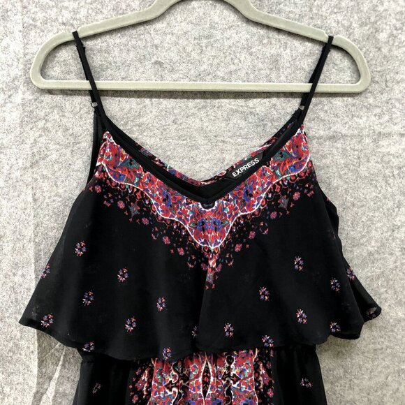 Express Maxi Dress Womens S Black Red Paisley Boho Cami Chiffon Split Front - Picture 3 of 11